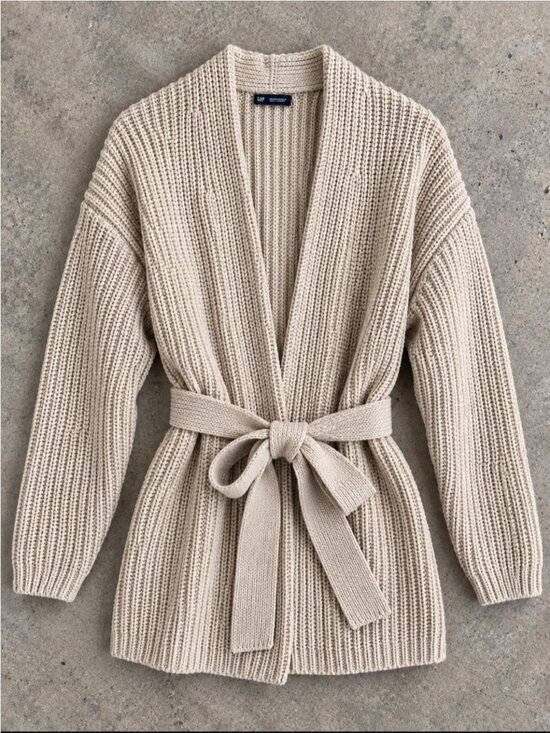 GAP Sweaters - GAP Chunky Knit Wrap Cardigan Woman Medium Beige Cotton Wool Blend Belted 2025